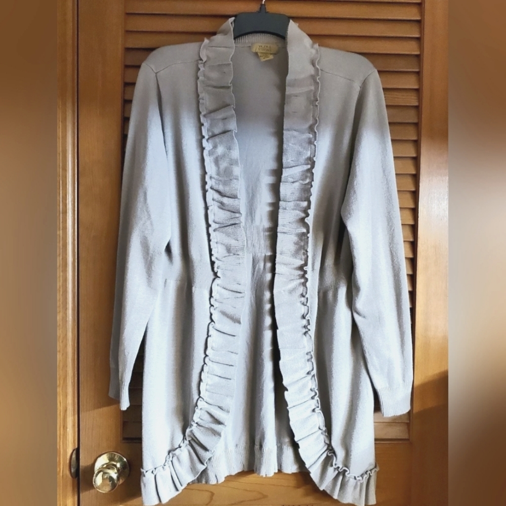 Valerie Stevens Women's Ruffled Open Cardigan Beige SIZE Large